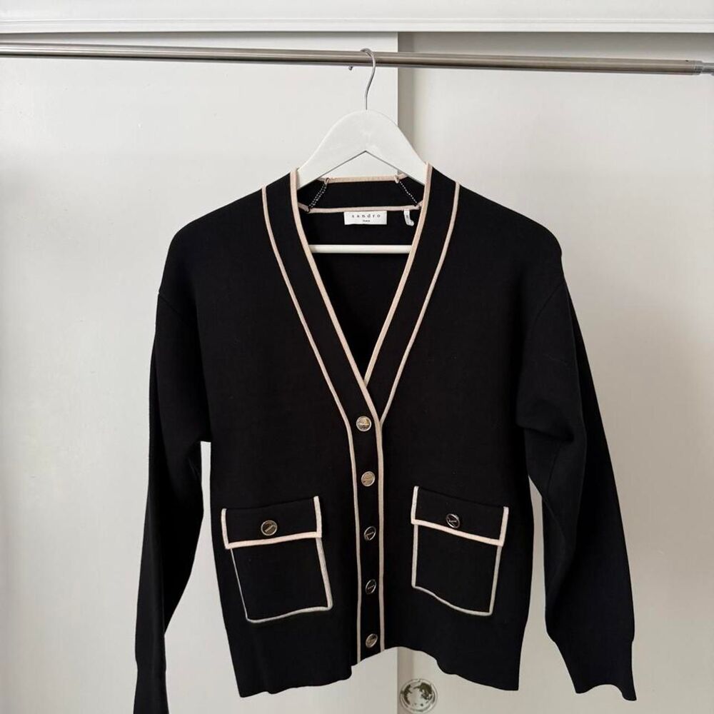 Sandro Women's Black and Navy Cardigan